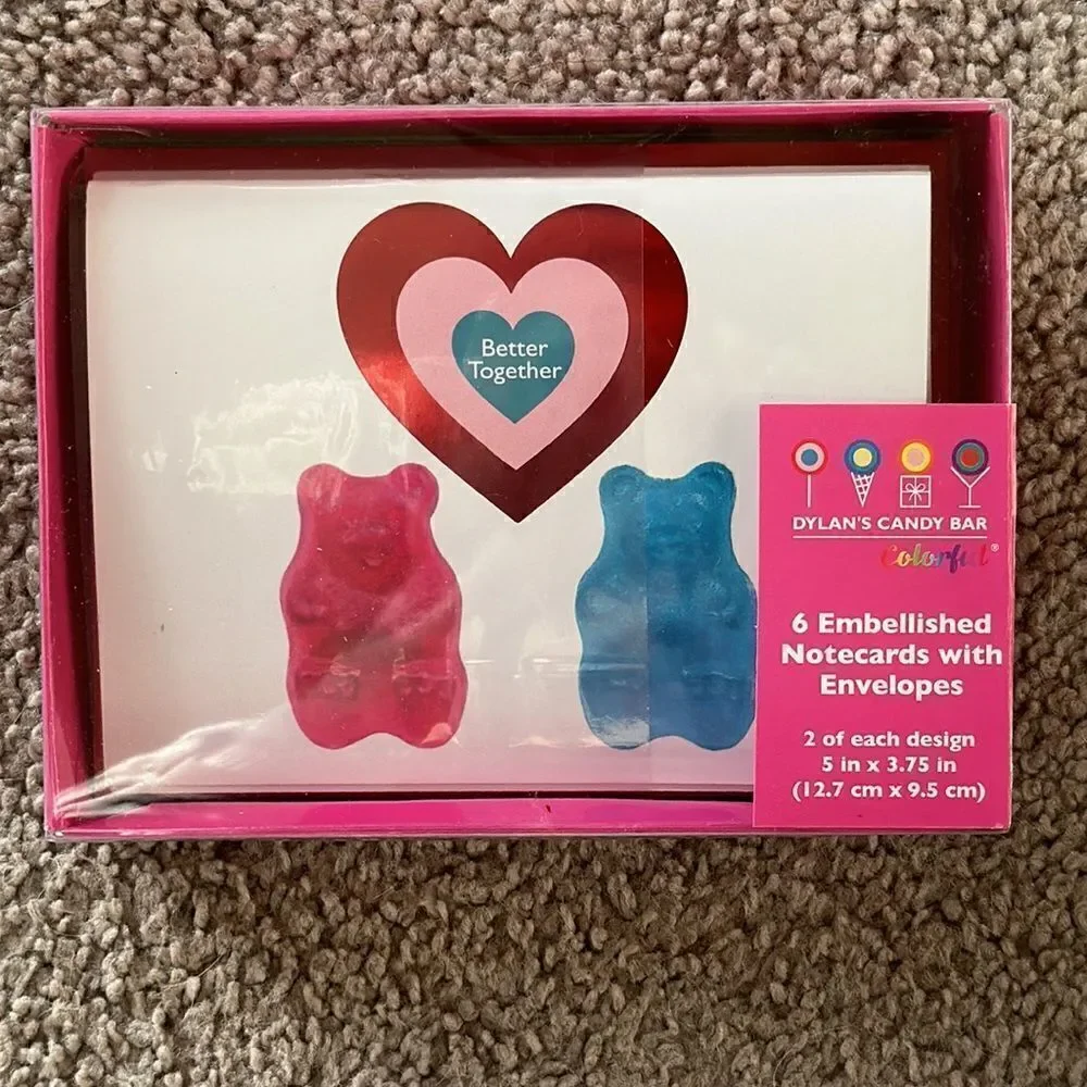 Dylan’s Candy Bar 6 Embellished Valentines Notecards with Envelopes!